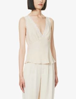 Valentina V-neck Silk Top -Mode Charm Shop R04179532 ALMOND ALT02