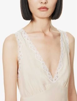 Valentina V-neck Silk Top -Mode Charm Shop R04179532 ALMOND ALT04