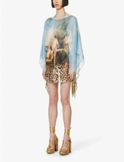Roberto Cavalli Graphic-pattern Semi-sheer Silk Top -Mode Charm Shop R04179655 MULTICOLOUR ALT02