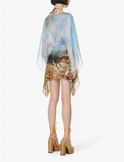 Roberto Cavalli Graphic-pattern Semi-sheer Silk Top -Mode Charm Shop R04179655 MULTICOLOUR ALT03