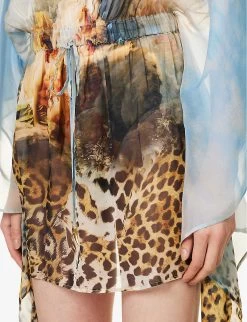 Roberto Cavalli Graphic-pattern Semi-sheer Silk Top -Mode Charm Shop R04179655 MULTICOLOUR ALT04