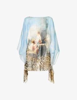 Roberto Cavalli Graphic-pattern Semi-sheer Silk Top