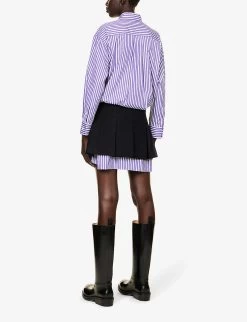 Sacai Skirt-overlay Striped Cotton-poplin Mini Dress -Mode Charm Shop R04180384 PURPLESTRIPENAVY ALT03