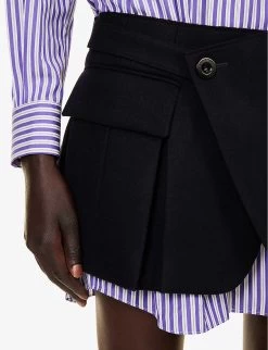 Sacai Skirt-overlay Striped Cotton-poplin Mini Dress -Mode Charm Shop R04180384 PURPLESTRIPENAVY ALT04