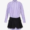 Sacai Skirt-overlay Striped Cotton-poplin Mini Dress -Mode Charm Shop R04180384 PURPLESTRIPENAVY M