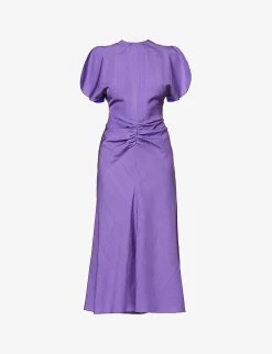 Victoria Beckham Gathered Split-sleeve Woven Midi Dress
