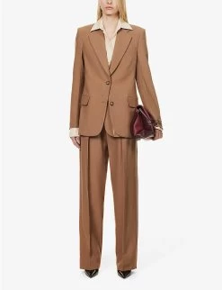 Victoria Beckham Pleated-front Straight-leg High-rise Woven Trousers -Mode Charm Shop R04180548 FAWN ALT01