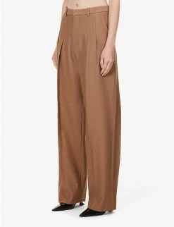 Victoria Beckham Pleated-front Straight-leg High-rise Woven Trousers -Mode Charm Shop R04180548 FAWN ALT02