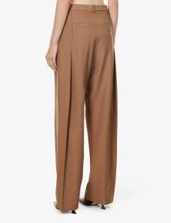 Victoria Beckham Pleated-front Straight-leg High-rise Woven Trousers -Mode Charm Shop R04180548 FAWN ALT03