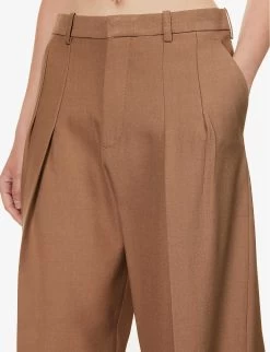 Victoria Beckham Pleated-front Straight-leg High-rise Woven Trousers -Mode Charm Shop R04180548 FAWN ALT04