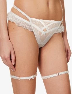 Cordelia Ruffled-trim High-rise Lace Thong -Mode Charm Shop R04180959 WHITE ALT02