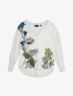 Ted Baker Raili V-neck Floral-print Woven Sweater