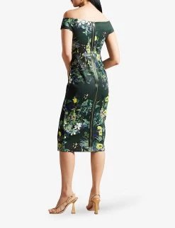 Ted Baker Divena Bardot Floral-print Stretch-woven Midi Dress 9 Ted Baker Divena Bardot Floral-print Stretch-woven Midi Dress -Mode Charm Shop R04181247 DKGREEN ALT03