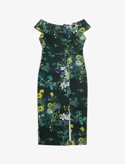 Ted Baker Divena Bardot Floral-print Stretch-woven Midi Dress