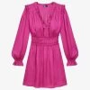 THE KOOPLES Ruffle-neck Gathered-waist Woven Mini Dress 2 THE KOOPLES Ruffle-neck Gathered-waist Woven Mini Dress -Mode Charm Shop R04181785 PINK M