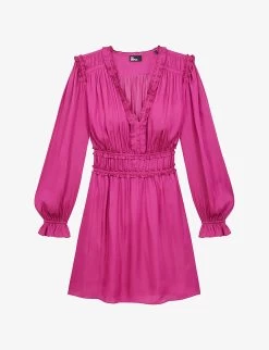 THE KOOPLES Ruffle-neck Gathered-waist Woven Mini Dress
