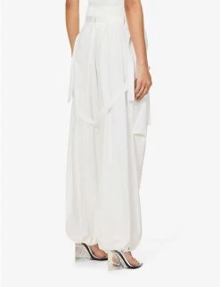 Dion Lee Harness Flight Elasticated-waist Wide-leg Mid-rise Cotton-blend Trousers -Mode Charm Shop R04181838 IVORY ALT03