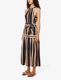 ME AND EM Striped Belted Woven Maxi Dress -Mode Charm Shop R04181889 BLACKCREAMTAN ALT02