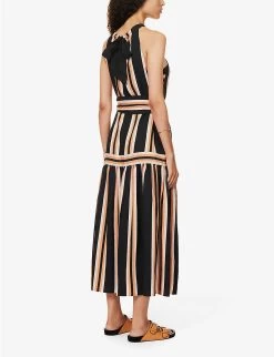 ME AND EM Striped Belted Woven Maxi Dress -Mode Charm Shop R04181889 BLACKCREAMTAN ALT03