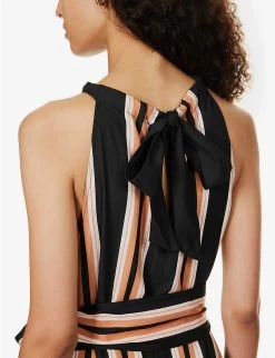 ME AND EM Striped Belted Woven Maxi Dress -Mode Charm Shop R04181889 BLACKCREAMTAN ALT04