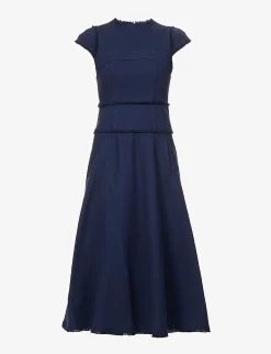 ME AND EM Cap-sleeves Tasselled-trims Cotton-blend Midi Dress