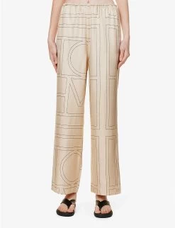 Toteme Monogram Wide-leg Mid-rise Silk Trousers -Mode Charm Shop R04183204 IVORYMONOGRAM ALT02