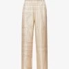 Toteme Monogram Wide-leg Mid-rise Silk Trousers -Mode Charm Shop R04183204 IVORYMONOGRAM M