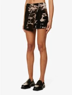 Acne Studios Irinna Cow-print Velour Mini Skirt -Mode Charm Shop R04184344 DARKBROWN ALT02
