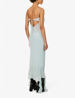 Acne Studios Delouise Semi-sheer Asymmetric Chiffon Maxi Dress -Mode Charm Shop R04184365 CARIBBEANBLUE ALT03
