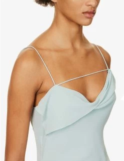 Acne Studios Delouise Semi-sheer Asymmetric Chiffon Maxi Dress -Mode Charm Shop R04184365 CARIBBEANBLUE ALT04