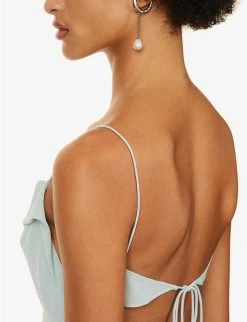 Acne Studios Delouise Semi-sheer Asymmetric Chiffon Maxi Dress -Mode Charm Shop R04184365 CARIBBEANBLUE ALT05