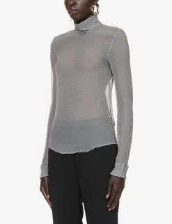 Dries Van Noten Sheer High-neck Silk Top -Mode Charm Shop R04186658 LIGHTGREY ALT02