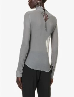 Dries Van Noten Sheer High-neck Silk Top -Mode Charm Shop R04186658 LIGHTGREY ALT03
