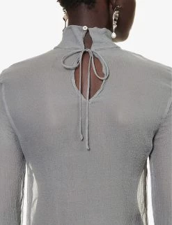 Dries Van Noten Sheer High-neck Silk Top -Mode Charm Shop R04186658 LIGHTGREY ALT04