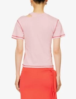 Logo-embroidered Cut-out Organic-cotton T-shirt -Mode Charm Shop R04187985 PINK ALT03