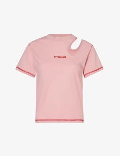 Logo-embroidered Cut-out Organic-cotton T-shirt