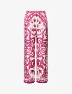 Dolce & Gabbana Pantal Graphic-print High-rise Wide-leg Silk Trousers