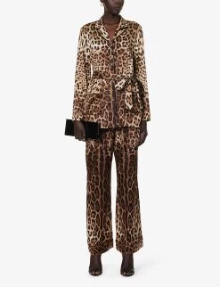 Dolce & Gabbana Animal-print Wide-leg Mid-rise Stretch-silk Trousers -Mode Charm Shop R04188999 LEONEW ALT01