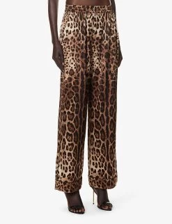 Dolce & Gabbana Animal-print Wide-leg Mid-rise Stretch-silk Trousers -Mode Charm Shop R04188999 LEONEW ALT02