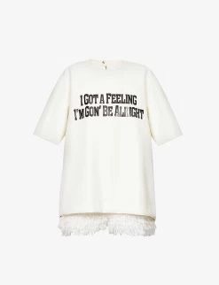 Sacai Brand-print Frayed-hem Relaxed-fit Faux Leather Pullover