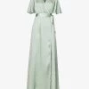 Wrap-over Short-sleeved Woven Maxi Dress -Mode Charm Shop R04189818 SAGE M