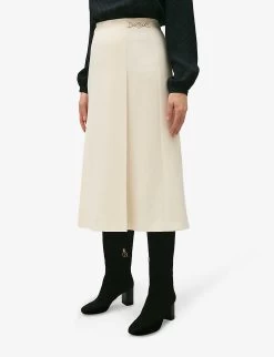 CLAUDIE PIERLOT Saule Chain-embellished Flared-cut Stretch-woven Midi Skirt -Mode Charm Shop R04189939 NATURELS ALT02