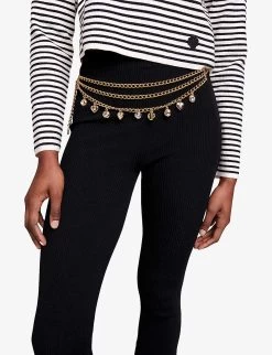 Maje Pariso Flared-leg High-rise Stretch Ribbed-knit Trousers -Mode Charm Shop R04190020 NOIRGRIS ALT03