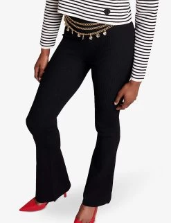 Maje Pariso Flared-leg High-rise Stretch Ribbed-knit Trousers -Mode Charm Shop R04190020 NOIRGRIS ALT04