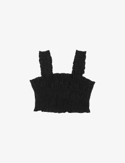 Maje Lunnaly Smocked Cropped Woven Top