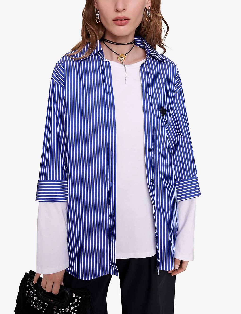Maje Liago Logo-embroidered Stripe-pattern Layered Cotton T-shirt Shirt 5 Maje Liago Logo-embroidered Stripe-pattern Layered Cotton T-shirt Shirt - Image 3