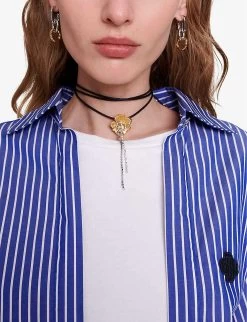 Maje Liago Logo-embroidered Stripe-pattern Layered Cotton T-shirt Shirt 11 Maje Liago Logo-embroidered Stripe-pattern Layered Cotton T-shirt Shirt -Mode Charm Shop R04190456 BLEUS ALT04