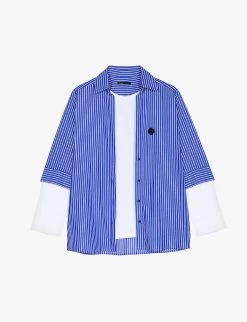 Maje Liago Logo-embroidered Stripe-pattern Layered Cotton T-shirt Shirt