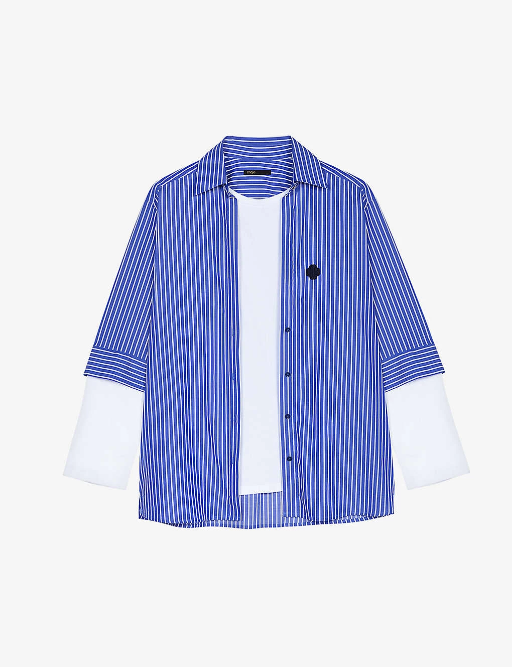 Maje Liago Logo-embroidered Stripe-pattern Layered Cotton T-shirt Shirt 3 Maje Liago Logo-embroidered Stripe-pattern Layered Cotton T-shirt Shirt