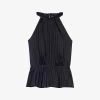 Maje Leville Halter-neck Pleated Satin Top -Mode Charm Shop R04190846 NOIRGRIS M